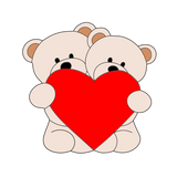 Two bears holding heart cookie cutter with stamp