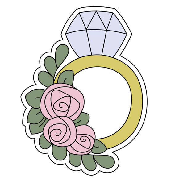 Floral Wedding/Engagement Ring cookie cutter with stamp