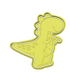 Light green dinosaur (Tyrannosaurus rex) cookie cutter with stamp