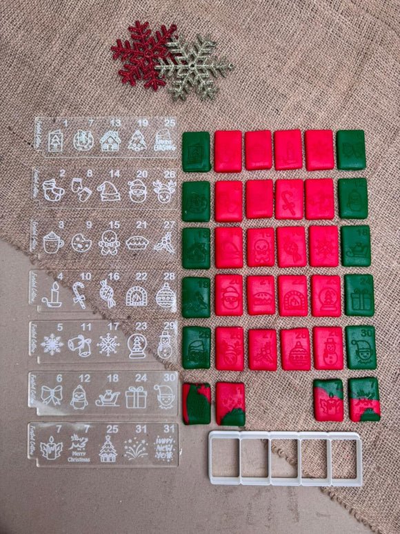Christmas Advent Calendar Acrylic Debosser stamps with cutter