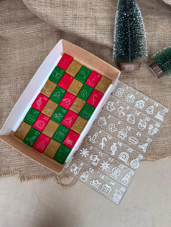 Christmas Advent Calendar Acrylic Debosser stamps with cutter