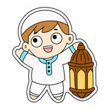 Little Boy holding lantern  cookie cutter and stamp