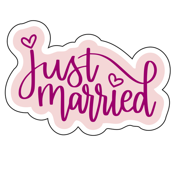 Just Married lettering cookie cutter with stamp