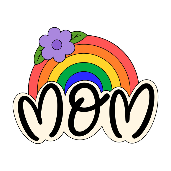 Mom lettering with floral rainbow cookie cutter and stamp