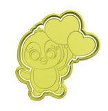 Pinguin with heart balloons cookie cutter with stamp