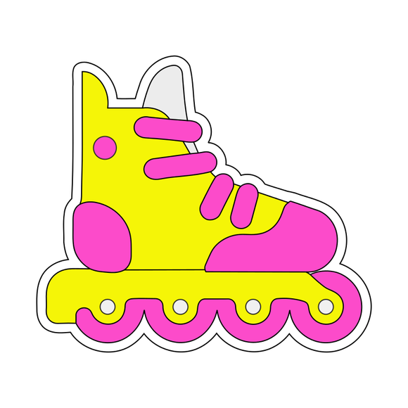 Neon pink roller-skates cookie cutter with stamp