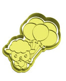 Cute flying sheep with balloons and heart cookie cutter with stamp