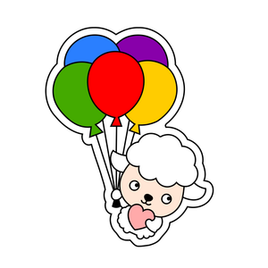 Cute flying sheep with balloons and heart cookie cutter with stamp