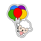 Cute flying sheep with balloons and heart cookie cutter with stamp