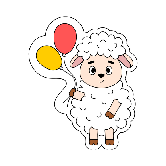 Sheep with balloons cookie cutter with stamp