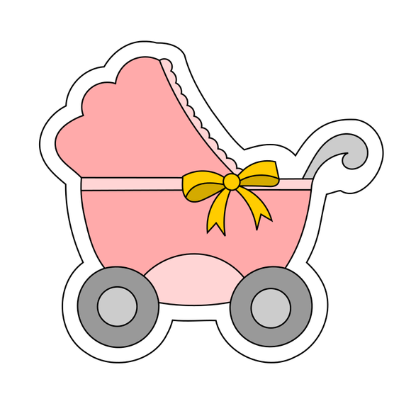 Baby girl pink carriage trolley cookie cutter and stamp
