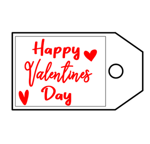 Gift tag cookie cutter with happy valentines day stamp