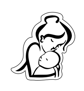 Mother holding baby cookie cutter and stamp