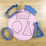 Birthday cookie cutter with stamp (set of 3 )