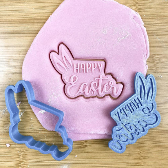 Happy easter calligraphy cookie cutter with debosser