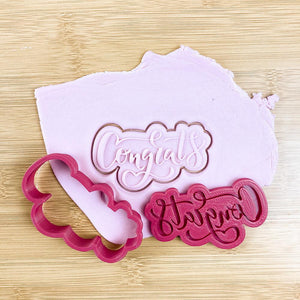 Congrats calligraphy cookie cutter with debosser