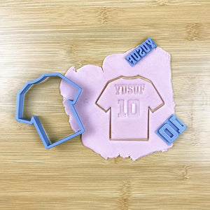 Football/Soccer t-shirt jersey cookie cutter with personalized stamps