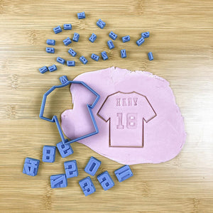 Football Soccer t-shirt jersey cookie cutter with letter and number stamps