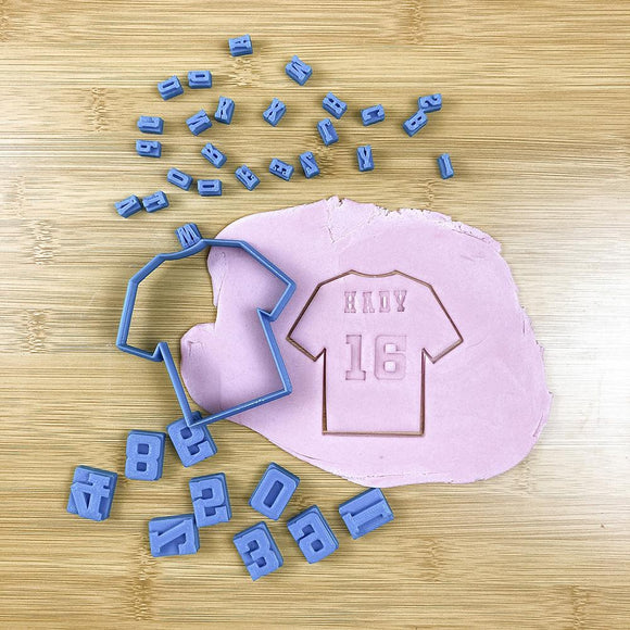 Football Soccer t-shirt jersey cookie cutter with letter and number stamps