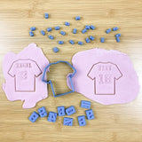Football Soccer t-shirt jersey cookie cutter with letter and number stamps