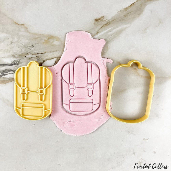 School bag cookie cutter with stamp