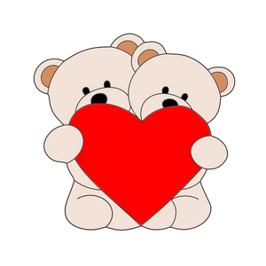Two bears holding heart cookie cutter with stamp