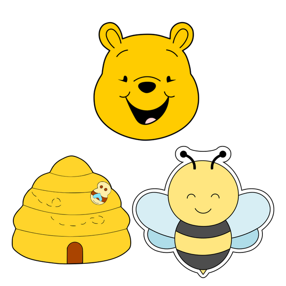 Pooh cookie cutters with stamps  ( set of 3 )