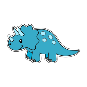 Blue dinosaur (Triceratops) cookie cutter with stamp