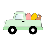 Truck holding eggs and bunny cookie cutter and stamp