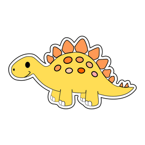 Yellow dinosaur (Stegosaurus) cookie cutter with stamp