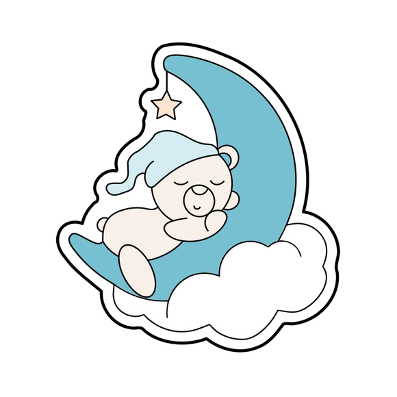 Sleeping teddy with cresent cookie cutter with stamp