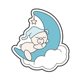 Sleeping teddy with cresent cookie cutter with stamp