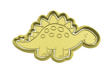 Yellow dinosaur (Stegosaurus) cookie cutter with stamp