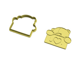 Teddy bear holding Banner cookie cutter with stamp