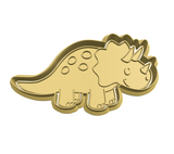 Blue dinosaur (Triceratops) cookie cutter with stamp