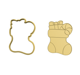 Christmas stocking sock with gift and candy cookie cutter and stamp