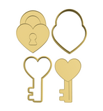 Lock and Key with heart cookie cutters and stamps (set of 2)