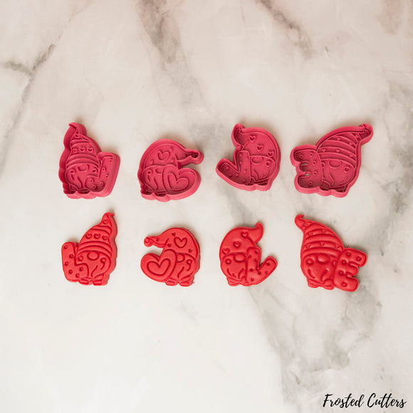 Valentine's Gnomes holding LOVE letters cookie cutters with stamps set