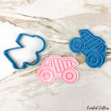 Dump truck cookie cutter and stamp