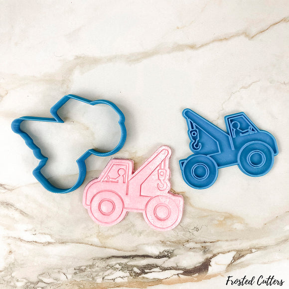 Tow truck cookie cutter and stamp