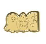 BOO with pumpkin and ghost cookie cutter and stamp