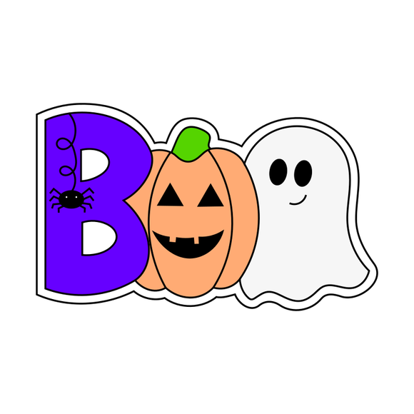 BOO with pumpkin and ghost cookie cutter and stamp