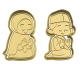 Praying Muslim boy and girl cookie cutters and stamps (set of 2)