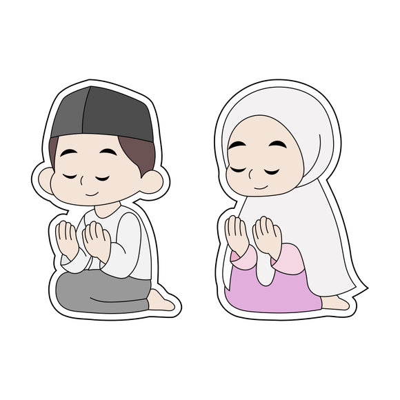 Praying Muslim boy and girl cookie cutters and stamps (set of 2)