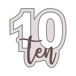 Number 10 (ten) with writing cookie cutter and stamp