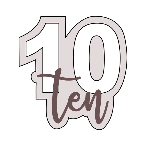Number 10 (ten) with writing cookie cutter and stamp