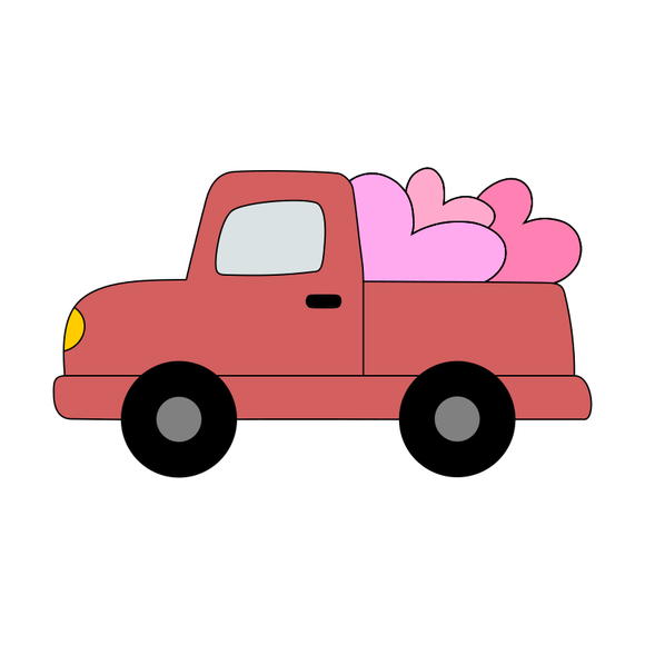 Truck carrying hearts cookie cutter with stamp