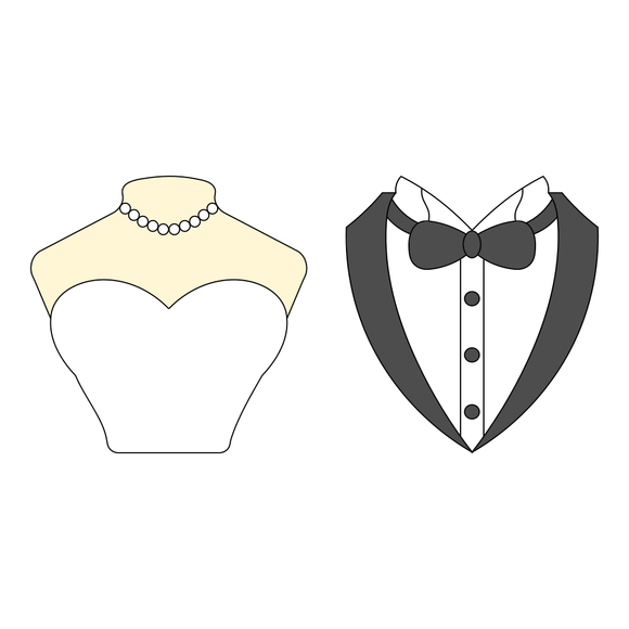 Tuxedo and Wedding Dress busts cookie cutters and stamps (set of 2)